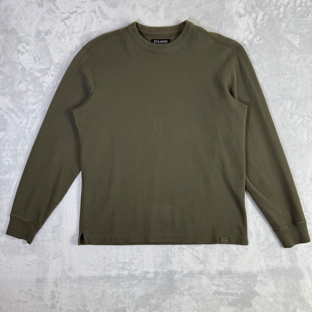 Filson Waffle Knit Thermal Shirt Mens Size M Olive Green Long Sleeve Crew Neck